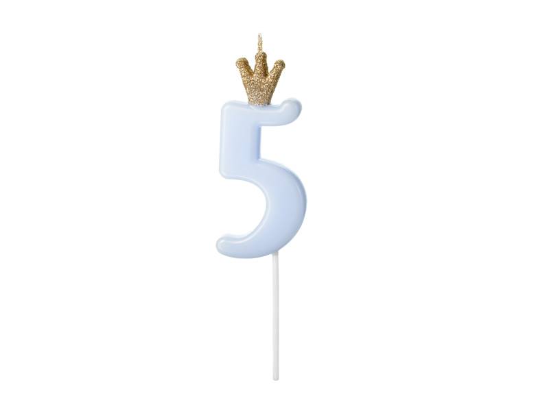 Świeczka urodzinowa Cyferka 5 jasny niebieski 9.5cm