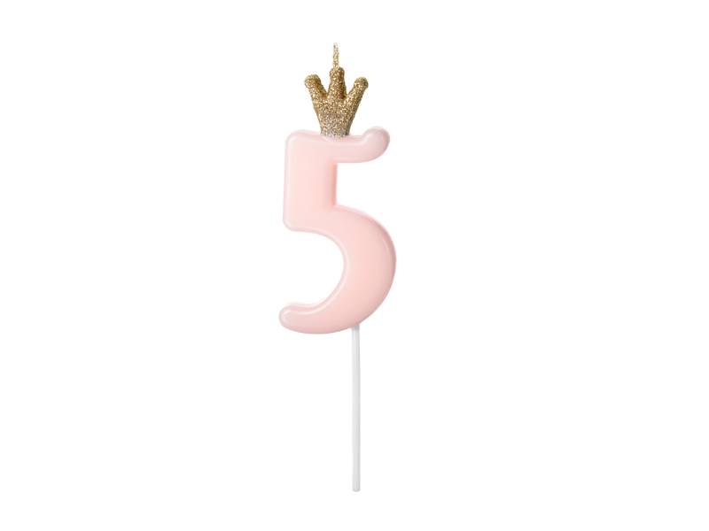 Świeczka urodzinowa Cyferka 5 jasny różowy 9.5cm