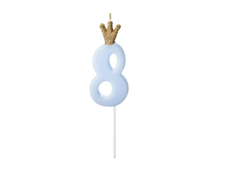 Świeczka urodzinowa Cyferka 8 jasny niebieski korona 9.5cm