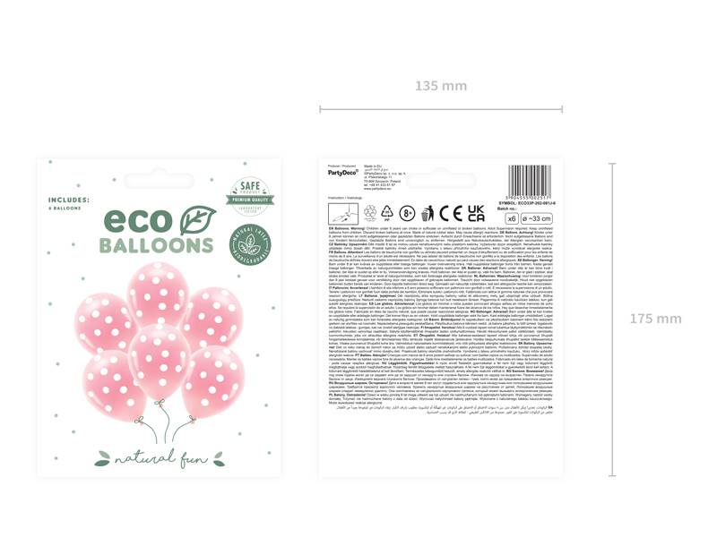 Balony z nadrukiem Eco 33 cm pastelowe Kropki jasny różowy 6 szt ECO33P-202-081J-6