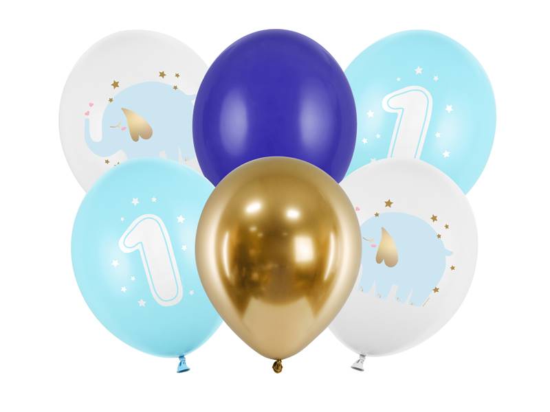 Balony z nadrukiem 30 cm Roczek Pastel Light Blue Słonik 6 szt SB14P-322-001J-6
