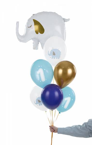 Balony z nadrukiem 30 cm Roczek Pastel Light Blue Słonik 6 szt SB14P-322-001J-6