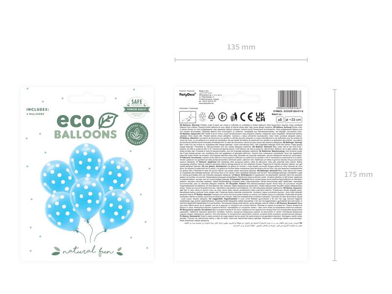 Balony lateksowe Eco 33 cm pastelowe Kropki błękit 6 szt ECO33P-202-011-6
