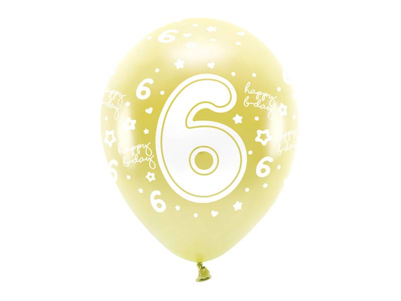 Balony lateksowe Eco 33 cm Cyfra '' 6 '' jasny złoty 6 szt ECO33M-206-019J-6