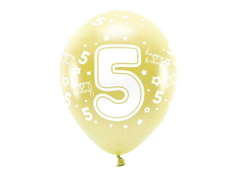 Balony lateksowe  Eco 33 cm Cyfra '' 5 '' jasny złoty 6 szt ECO33M-205-019J-6