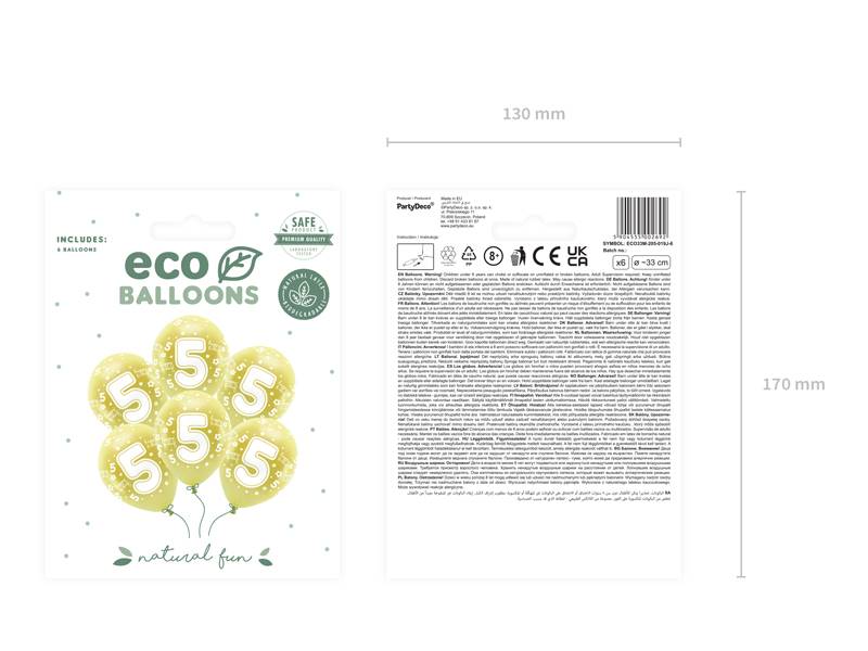 Balony lateksowe  Eco 33 cm Cyfra '' 5 '' jasny złoty 6 szt ECO33M-205-019J-6