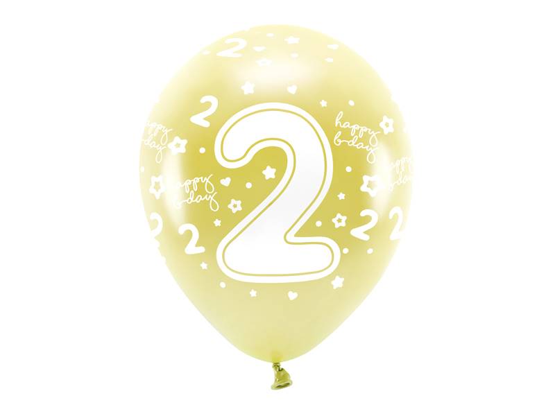 Balony lateksowe Eco 33 cm Cyfra '' 2 '' jasny złoty 6 szt ECO33M-202-019J-6
