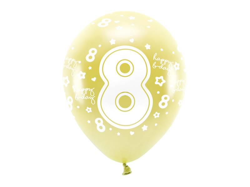 Balony lateksowe Eco 33 cm Cyfra '' 8 '' jasny złoty 6 szt ECO33M-208-019J-6