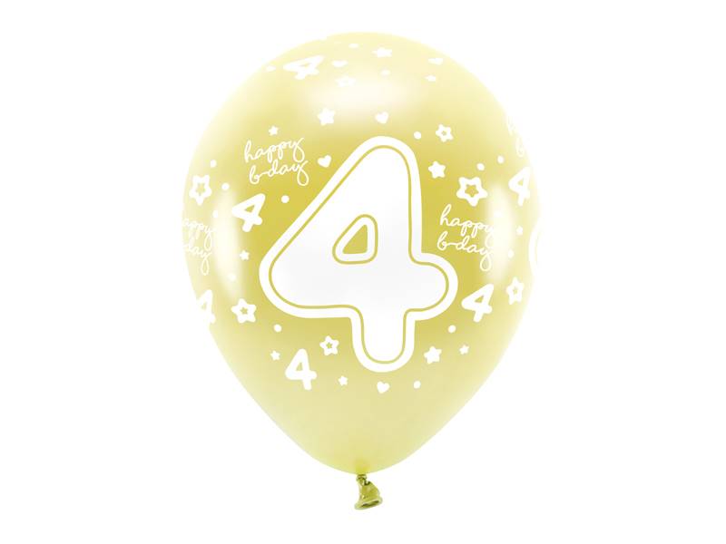 Balony lateksowe Eco 33 cm Cyfra '' 4 '' jasny złoty 6 szt ECO33M-204-019J-6