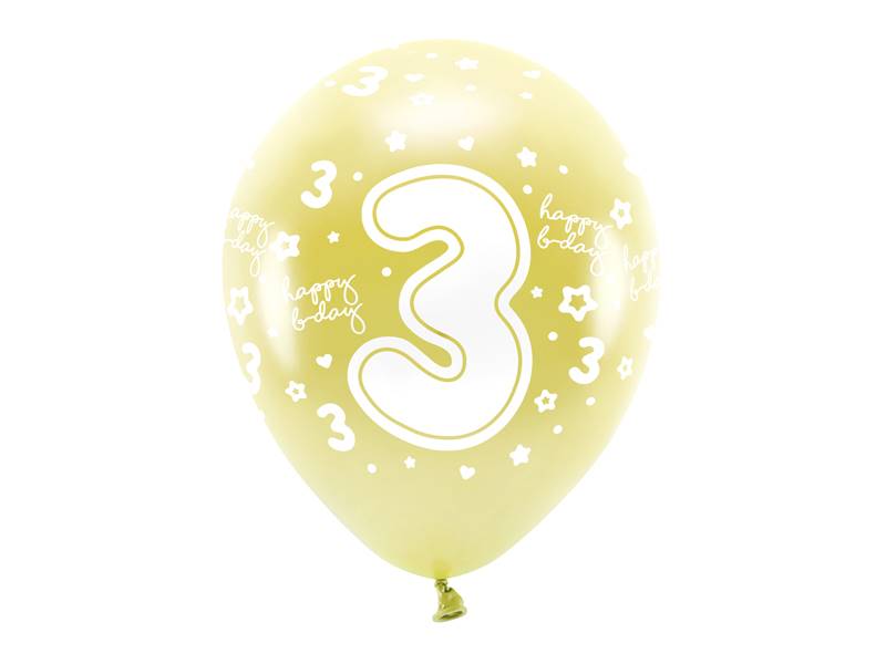 Balony lateksowe Eco 33 cm Cyfra '' 3 '' jasny złoty 6 szt ECO33M-203-019J-6