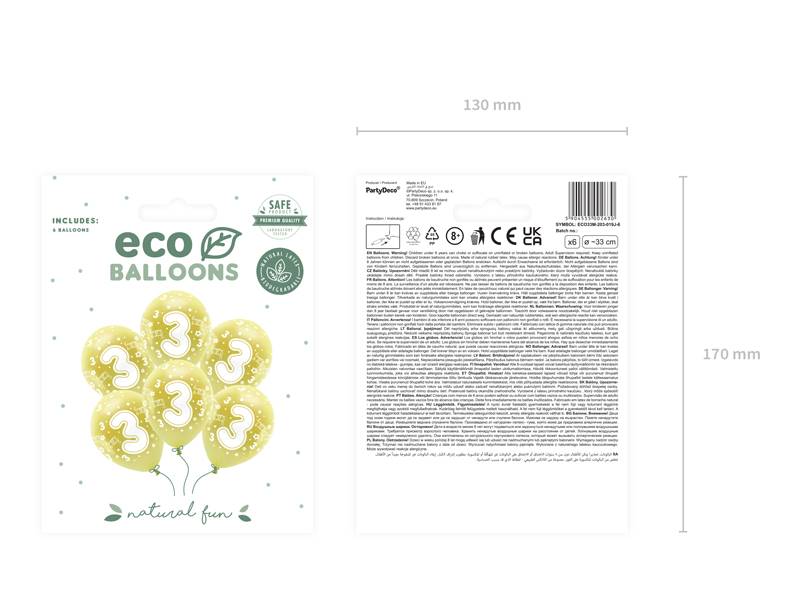 Balony lateksowe Eco 33 cm Cyfra '' 3 '' jasny złoty 6 szt ECO33M-203-019J-6