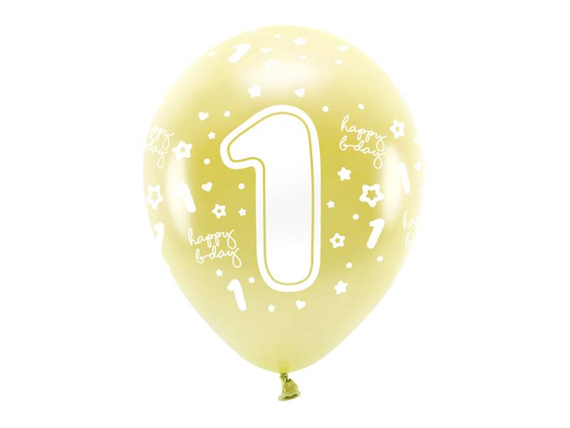 Balony lateksowe Eco 33 cm Cyfra '' 1 '' jasny złoty 6 szt ECO33M-201-019J-6