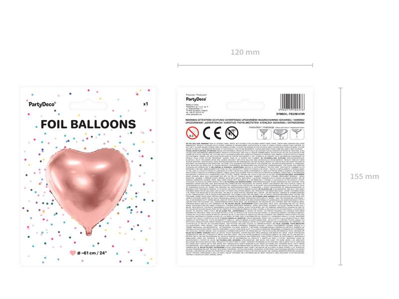 Balon foliowy Serce 61cm różowe złoto