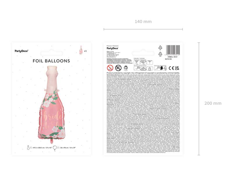 Balon foliowy Butelka Bride to be  49.5x108.5 cm FB137 