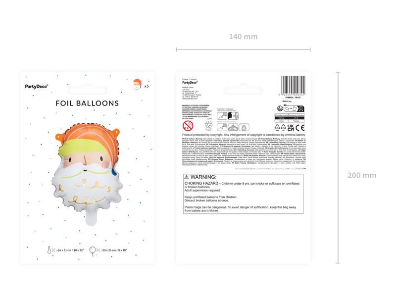 Balon foliowy Mikołaj 26x31 cm 5 sztuk FB167