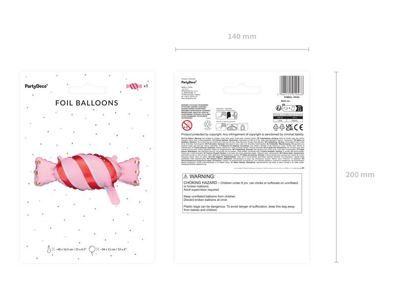 Balon foliowy Cukierek 40x16,5 cm 5 sztuk FB169