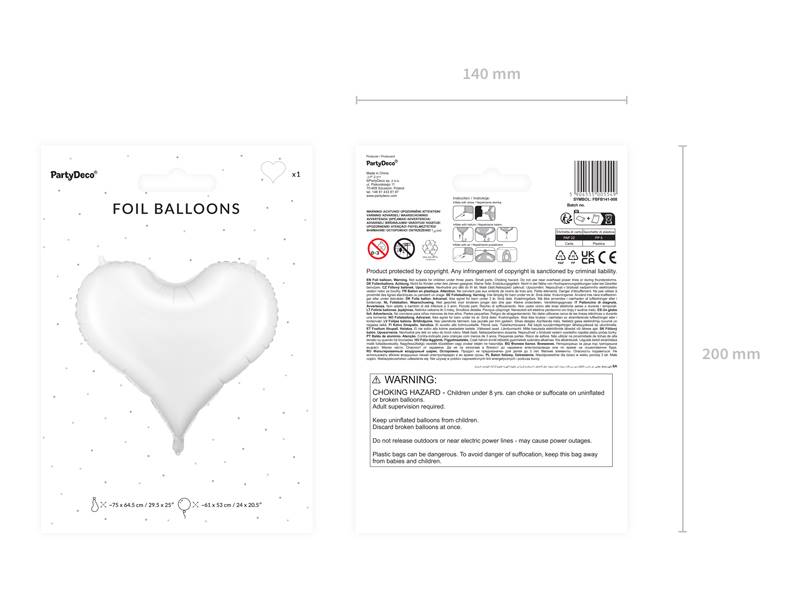 Balon foliowy Serce 75x64,5 cm biały FB141-008