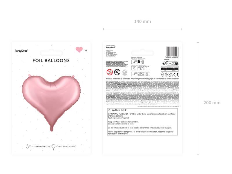 Balon foliowy Serce 75x64,5 cm jasny różowy FB141S-081J