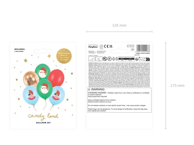 Balony 30 cm, Candy land Mikołaj Elf 6 sztuk SB14P-330-000-6 