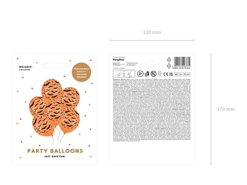 Balony 30cm Nietoperze Pastel M. Orange 6 sztuk SB14P-130-005-6 
