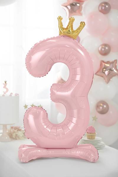 Stojący balon foliowy cyfra "3" 84 cm jasny różowy FB126M-3-081J 