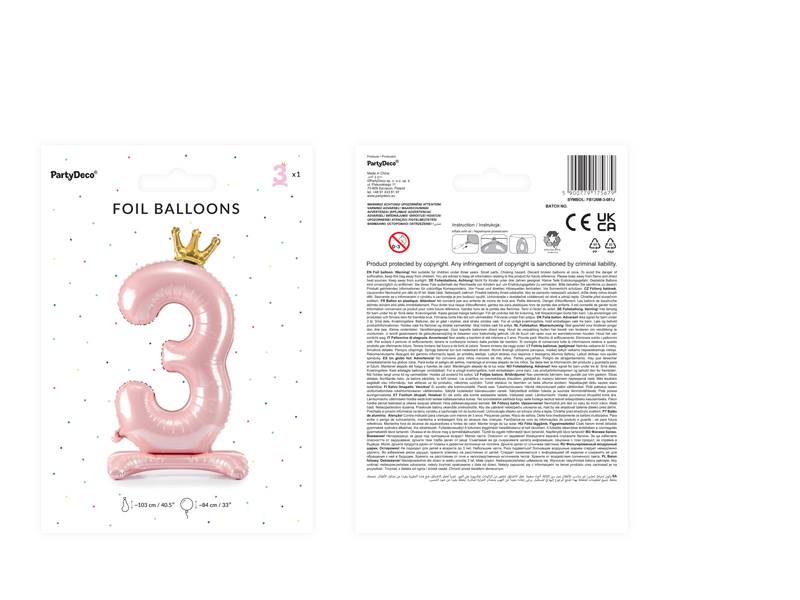 Stojący balon foliowy cyfra "3" 84 cm jasny różowy FB126M-3-081J 