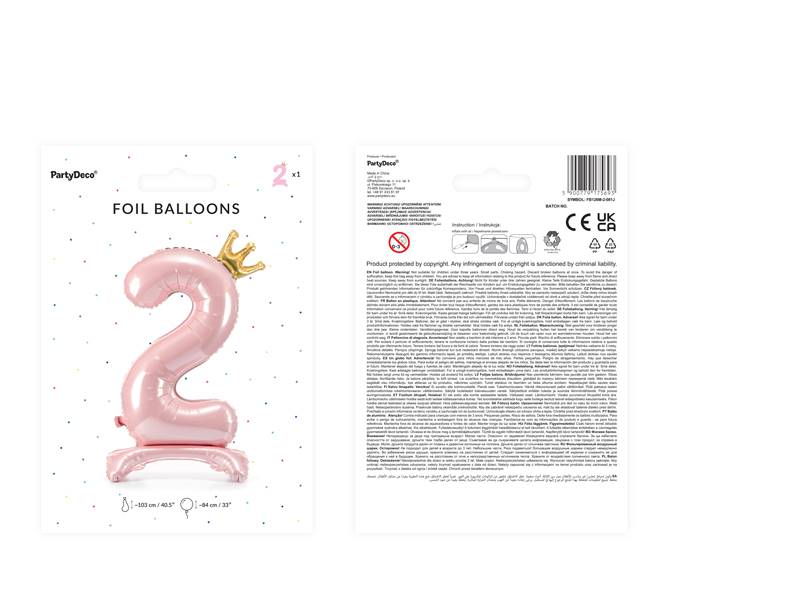 Stojący balon foliowy cyfra "2" 84 cm jasny różowy FB126M-2-081J 