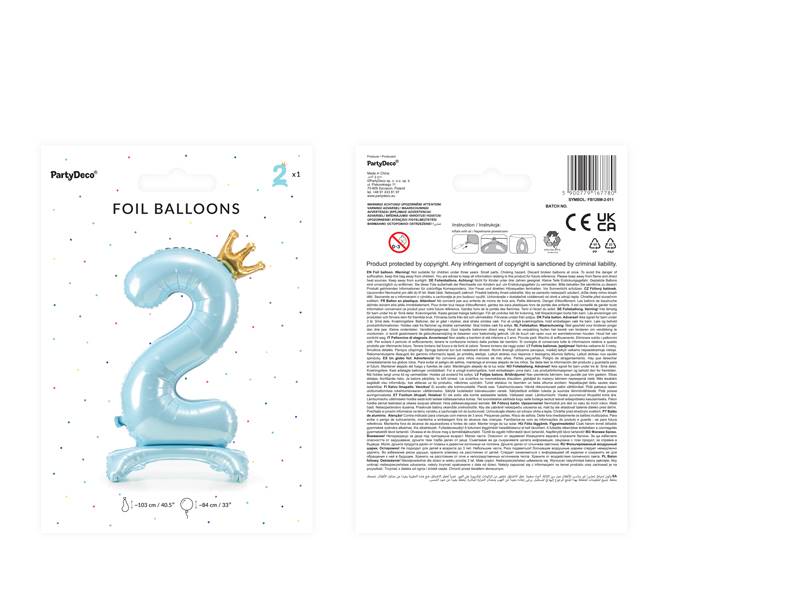 Stojący balon foliowy cyfra "2" 84 cm błękit FB126M-2-011 