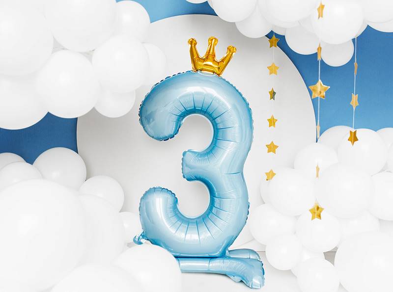 Stojący balon foliowy cyfra "3" 84 cm błękit FB126M-3-011 