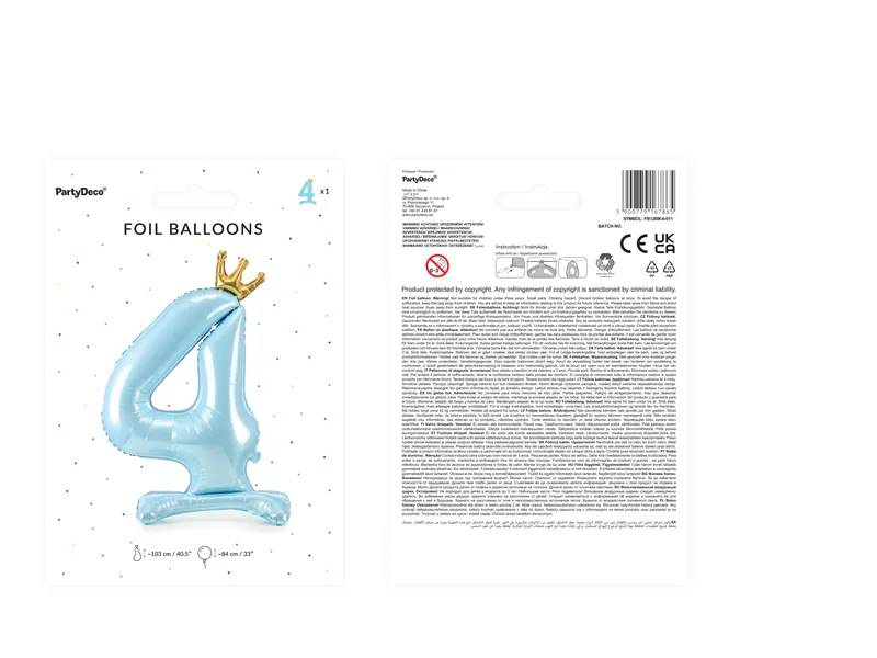 Stojący balon foliowy cyfra "4"  84 cm błękit FB126M-4-011