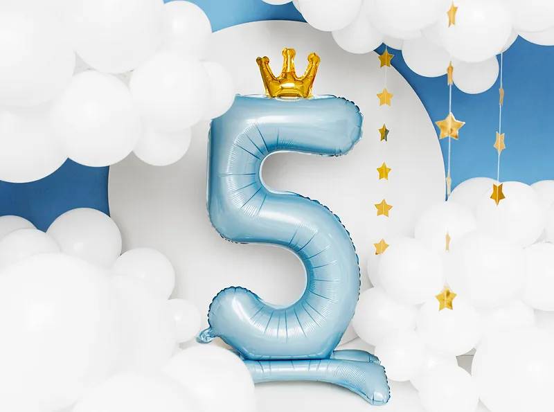 Stojący balon foliowy cyfra "5"  84 cm błękit FB126M-5-011