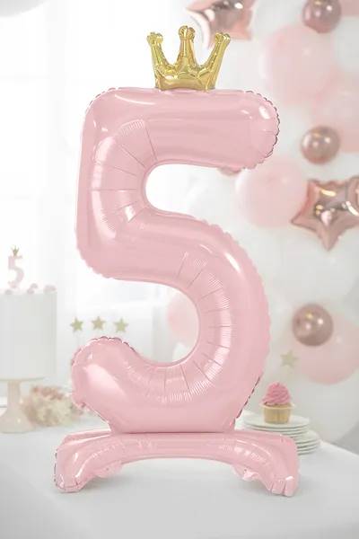 Stojący balon foliowy cyfra "5" 84 cm jasny różowy FB126M-5-081J