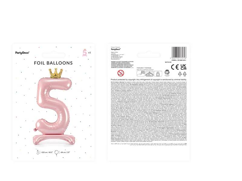 Stojący balon foliowy cyfra "5" 84 cm jasny różowy FB126M-5-081J