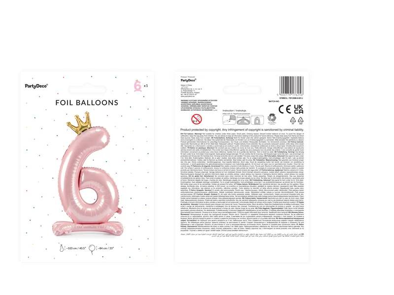 Stojący balon foliowy cyfra "6" 84 cm jasny różowy FB126M-6-081J