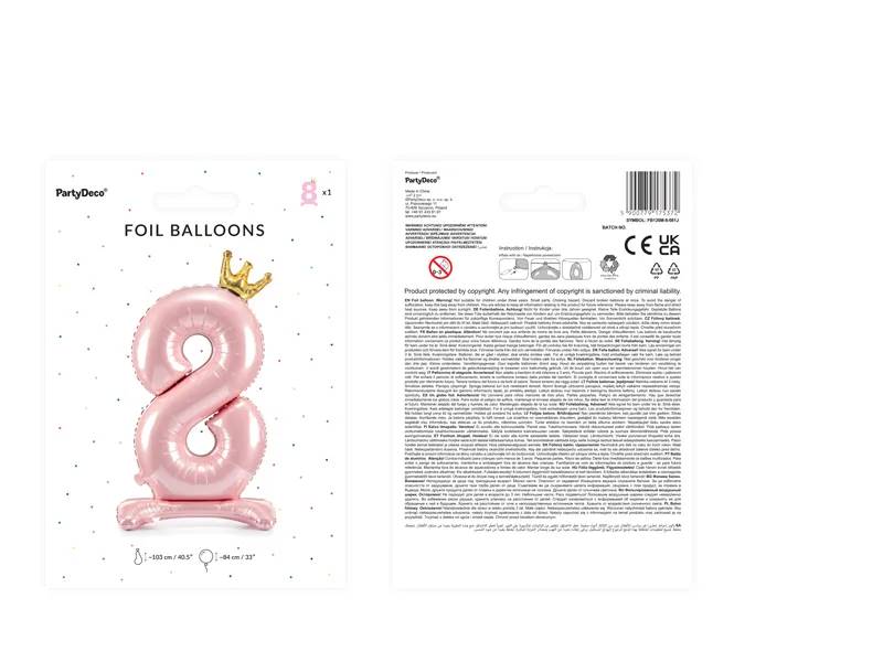 Stojący balon foliowy cyfra "8" 84 cm jasny różowy FB126M-8-081J