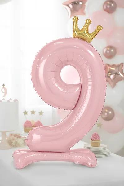 Stojący balon foliowy cyfra "9" 84 cm jasny różowy FB126M-9-081J