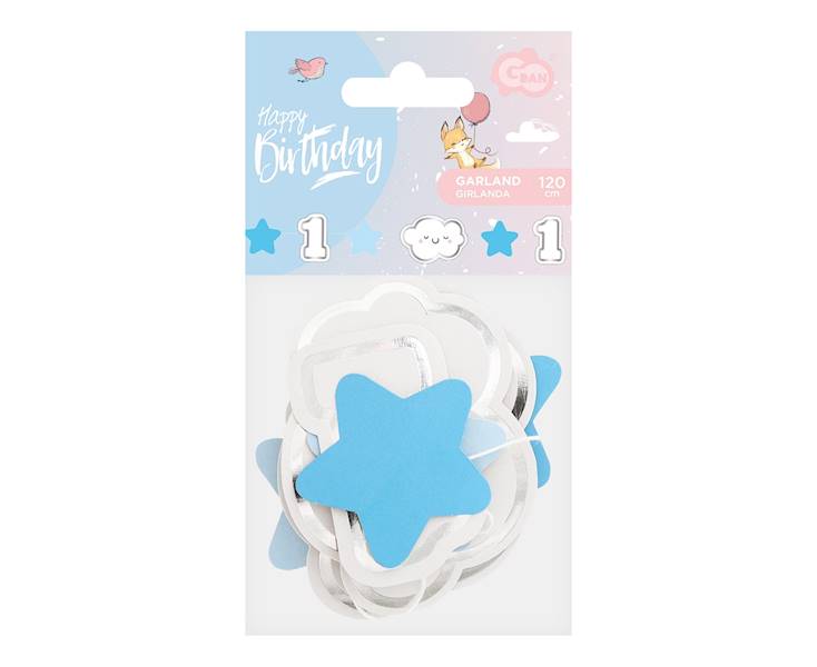 Girlanda papierowa mini Roczek niebieska 120cm