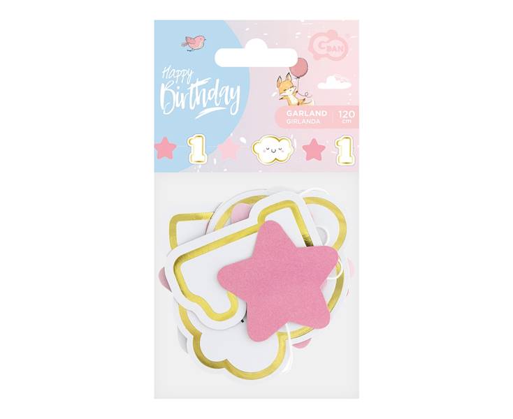 Girlandia papierowa mini Roczek różowa 120cm