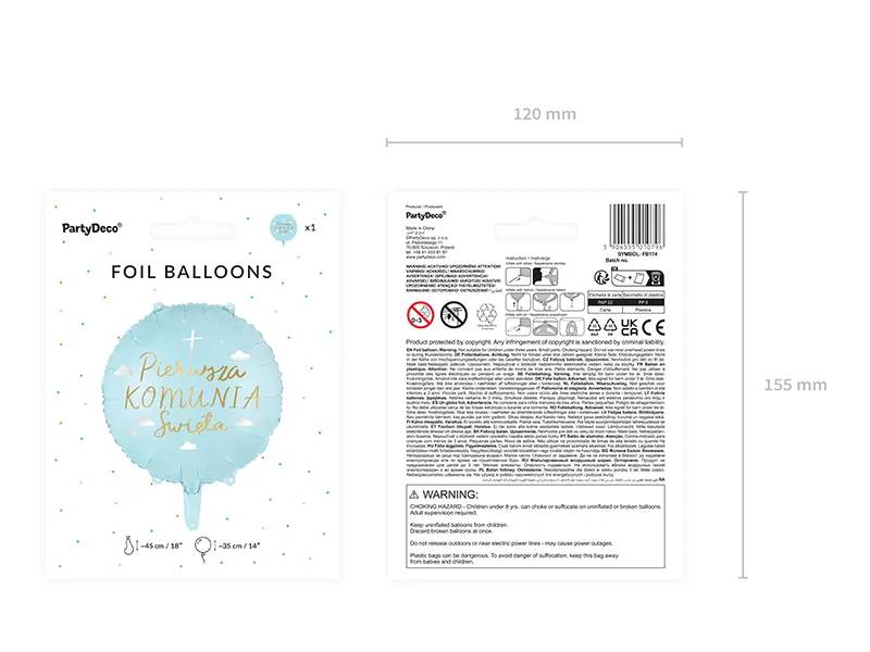 Balon foliowy Komunia Święta okrągły 45 cm FB174