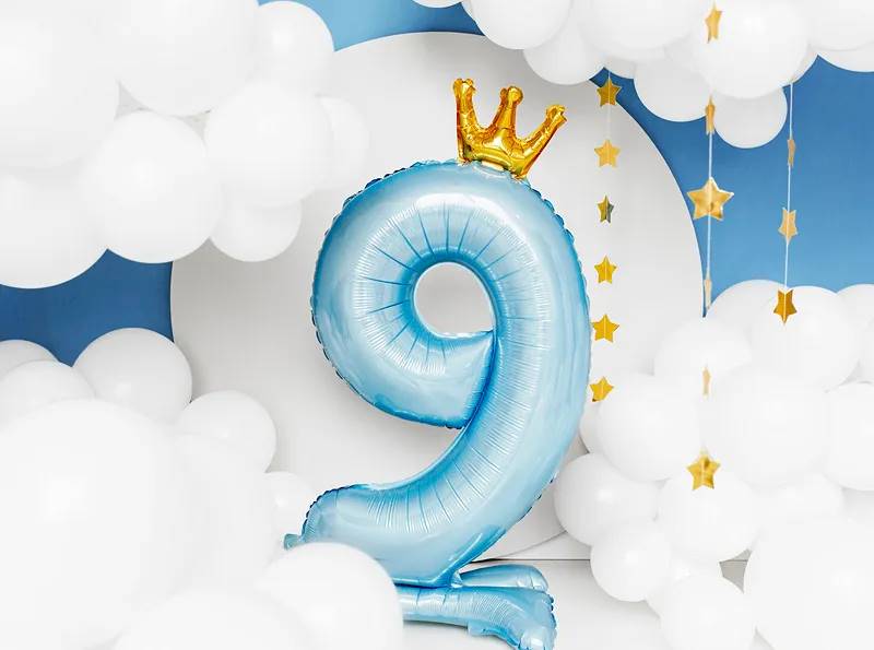 Stojący balon foliowy cyfra "9"  84 cm błękit  FB126M-9-011
