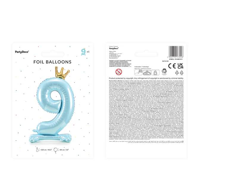 Stojący balon foliowy cyfra "9"  84 cm błękit  FB126M-9-011