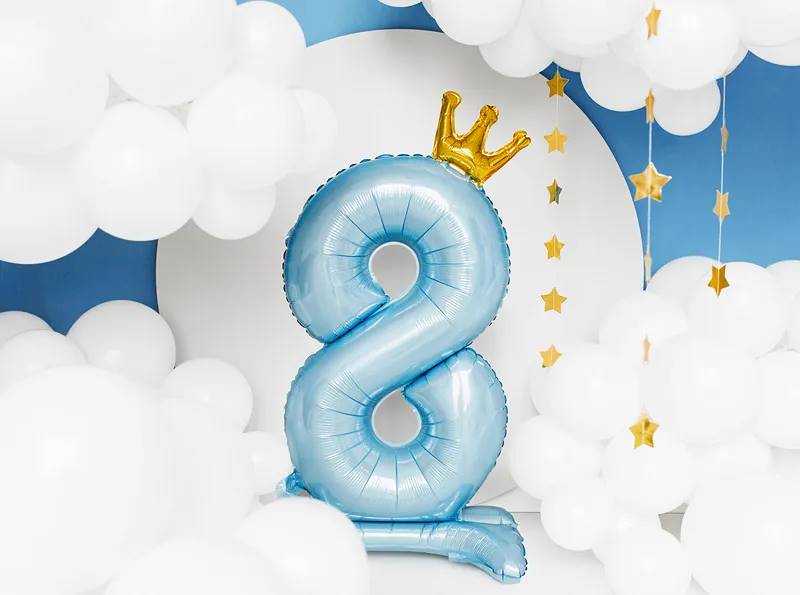 Stojący balon foliowy cyfra "8"  84 cm błękit FB126M-8-011