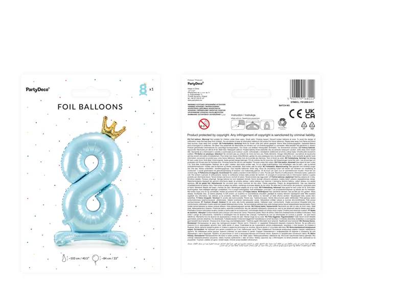 Stojący balon foliowy cyfra "8"  84 cm błękit FB126M-8-011