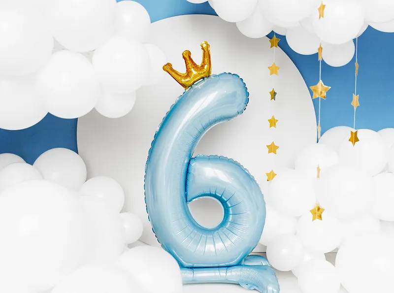 Stojący balon foliowy cyfra " 6 "  84 cm błękit FB126M-6-011