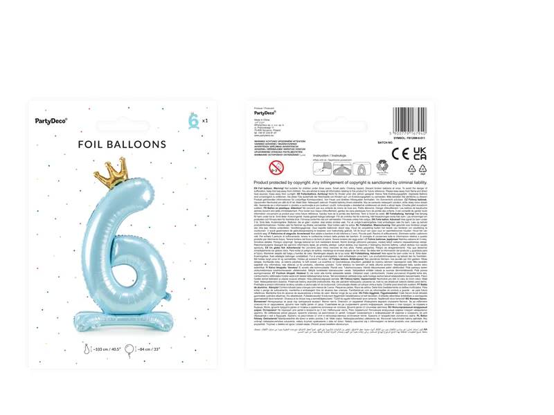 Stojący balon foliowy cyfra " 6 "  84 cm błękit FB126M-6-011