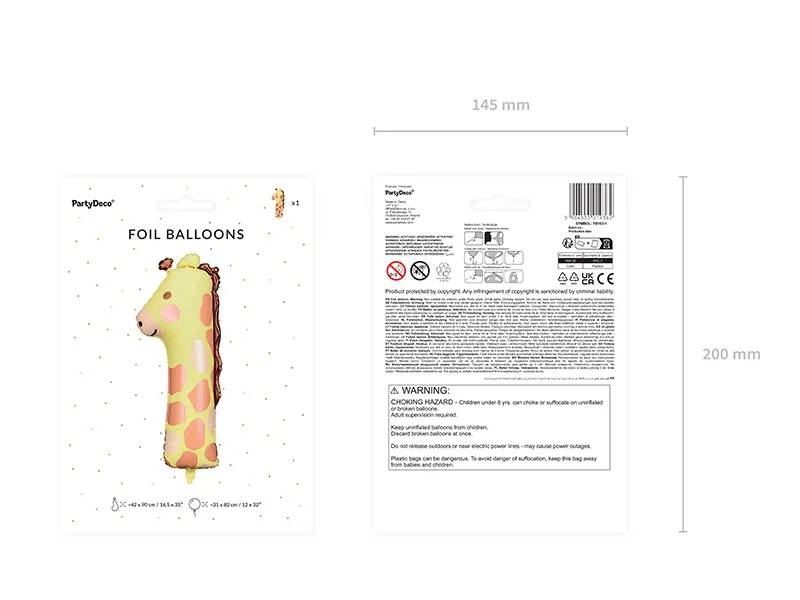 Balon foliowy Cyfra 1 Żyrafa 42x90 cm FB163-1