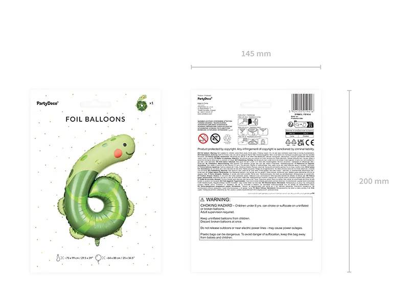 Balon foliowy Cyfra 6 Żółw 75x99 cm FB163-6