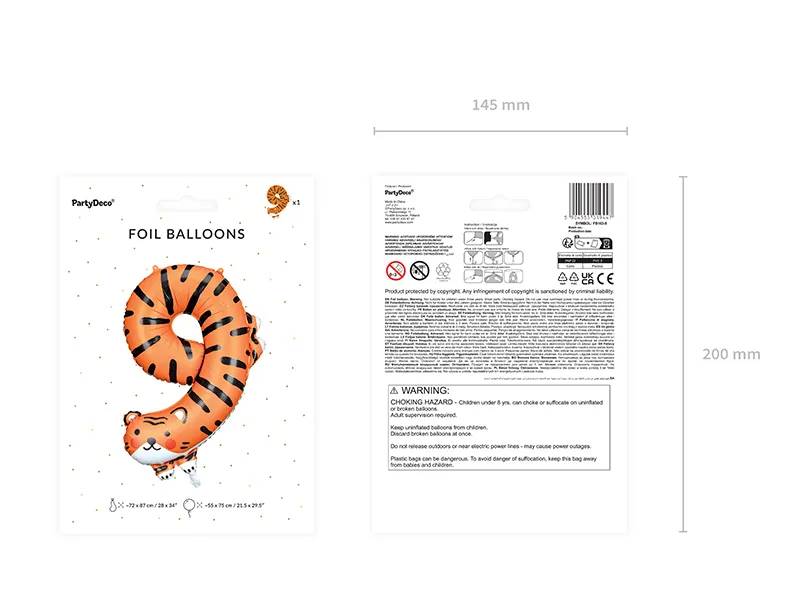 Balon foliowy Cyfra 9 Tygrys 72x87 cm FB163-9