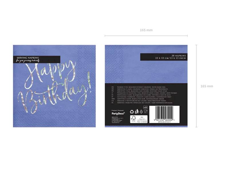 Serwetki Happy Birthday granatowy 33x33cm SP33-80-074