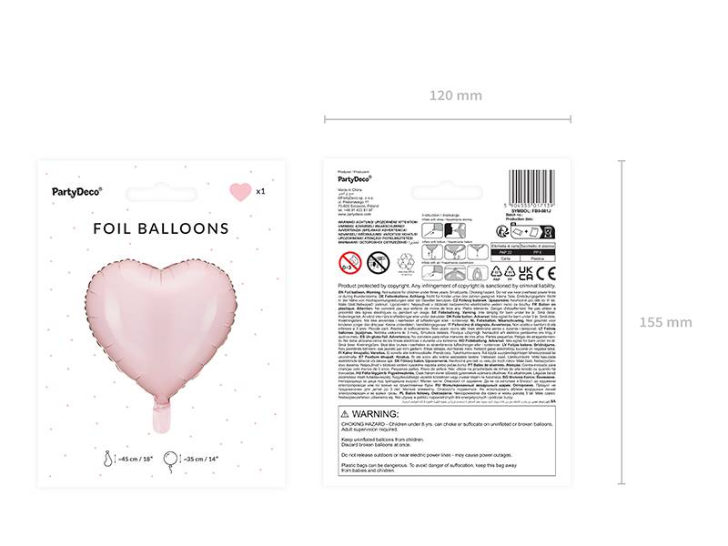 Balon foliowy Serce 45 cm jasny różowy pastelowy różowy FB9P-081J